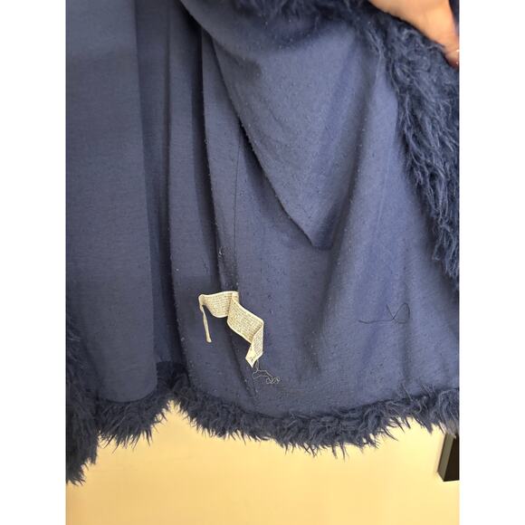 Forever 21 Jacket Womens Large Faux Fur Open Front Navy Blue Collared Plush - Picture 5 of 5
